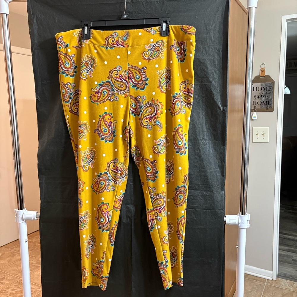 Women’s Gold 2X Terra & Sky Paisley Leggings Fall Harvest Autumn